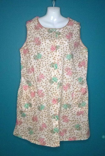 OFF WHITE Abito vintage anni '60 a scatto anteriore verde spoltter rosa rose bianco spolverato taglia L