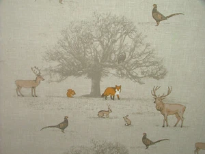 TATTON AUTUMN Fox Deer Stag 100% Cotton Curtain Upholstery Cushion Fabric - Picture 1 of 8