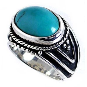 #29_DYNAMIC BALI  GENUINE TURQUOISE_CABLE TRIM_ RING_Sz-7.5__925 Sterling Silver - Picture 1 of 7