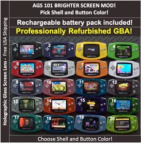 Game Boy Advance GBA System AGS101 retroilluminato mod-schermo in vetro-con batt ricaricabile - Foto 1 di 25