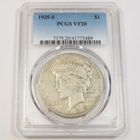 1935 S PCGS VF20 | Silver Peace Dollar - $1 US Coin #43333A Cover