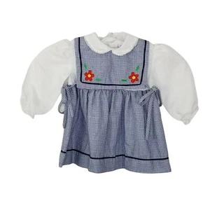 Nannette Baby Girl 24 Month Vintage White Blue Gingham Collared Dress - Picture 1 of 9