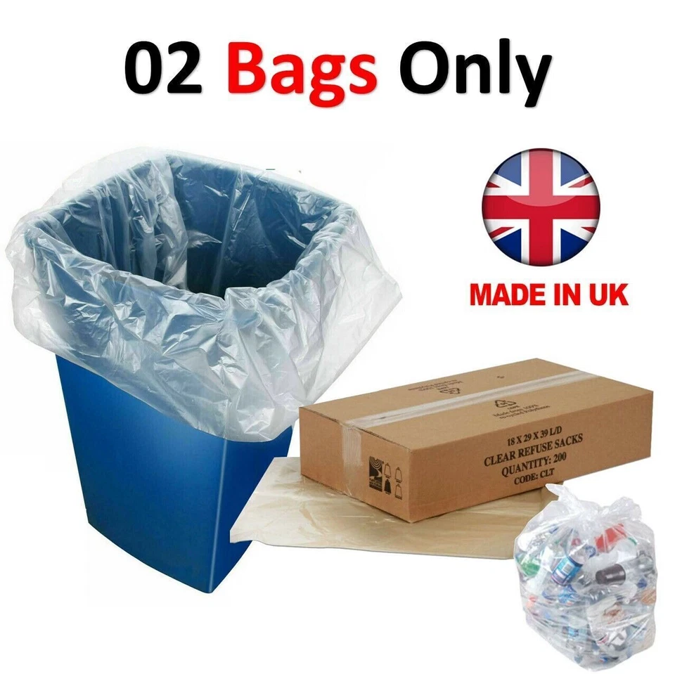 100 X Clear Refuse Sacks 140G Large Bin Liners Rubbish Waste Recycling Bags 90L - Image 1 of 1