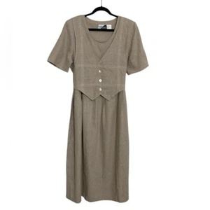 Vintage hellbraunes Damen Maxikleid Leinen 14 Cottage Core Y2K Boho minimalistisch Freizeit - Bild 1 von 8