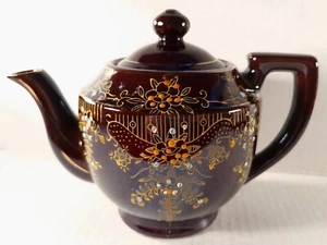Tetera Betty Redware marrón vintage ornamentada pintada a mano esmalte Moriage. Japón - Imagen 1 de 12