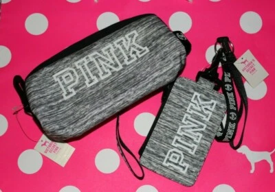 Victoria's Secret PINK Marl Grey/White Logo Lanyard/ID Wallet/Pencil Makeup Case - Image 1 of 2