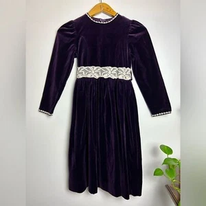 Vtg witchy  80s 70s Peaches n cream Prairie  Girl Sz 10 Velvet Purple Lace Dress - Picture 1 of 16