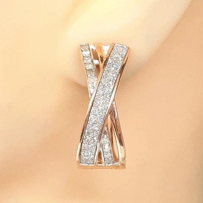 Italian Designer .30ctw Diamond 14K Rose Gold 925 Sterling Silver Earrings - Image 1 of 4