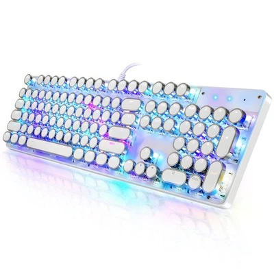 Typewriter Style Mechanical Gaming Keyboard RGB Backlit Wired with Blue Switc... - Image 1 of 4