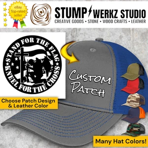 Custom Hat Trucker Cap Richardson Leather Patch Military Stand Flag Kneel Cross - Picture 1 of 22