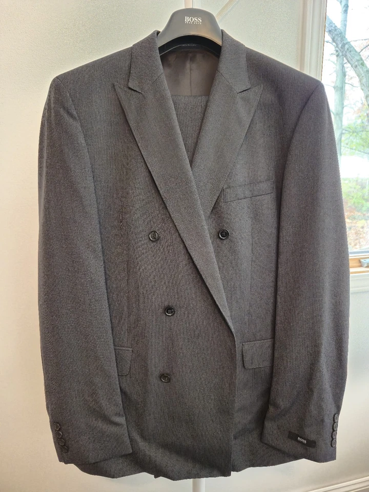 Nuevo con etiquetas Traje HUGO BOSS Diseñador Super 100 Para Hombre Doble Pecho LANA VIRGEN 44R Foto 1 de 4