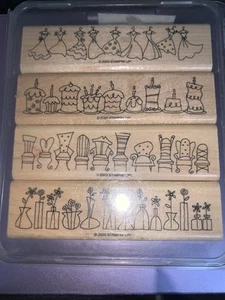 Stampin Up Simply Sweet gomma supporto legno set timbri fiori torte abiti sedie - Foto 1 di 3