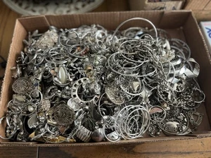 8 Pound Lb Box Jewelry VTG New Junk Art Craft Treasure Box Parts & Pieces Silver - Picture 1 of 3