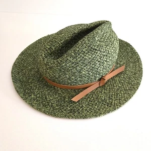 Sombrero de sol Anthropologie verde tejido de paja recortado ranchero con corbata ajustable  - Imagen 1 de 6