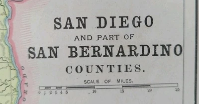 Mapa vintage de San Diego San Bernardino California 1892 ~ antiguo original Foto 1 de 4