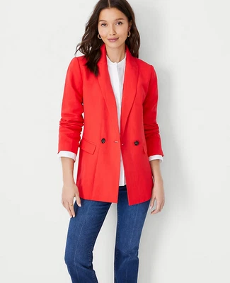 NEW ANN TAYLOR $198 RED LINEN BLEND RELAXED DOUBLE BREASTED LONG BLAZER SZ 4P - Image 1 of 4
