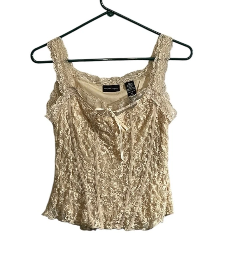 Corsé camisola Y2K de colección de encaje bustier vintage hadas coqueta lazo XS Foto 1 de 4
