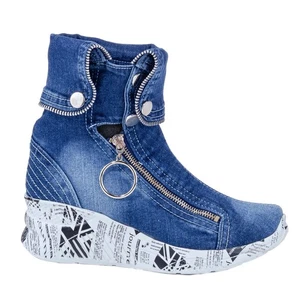 Denim Boots Shoes, Handmade Women's Sports Boots,Women's Sexy Boots,Birthday Gif - Picture 1 of 3