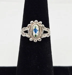 VTG Painted Porcelain Sterling Silver Antique Petite Ring Size 5 - 2.0g - Picture 1 of 7