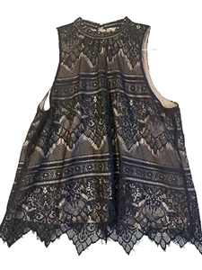 Lauren Conrad Lace Black Sleeveless Halter Top Women's NWT XL Mock Neck - Picture 1 of 2