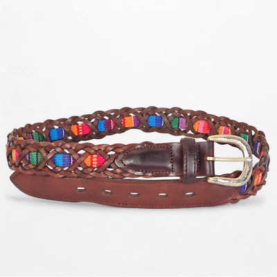 Vintage Fossil Braided Leather Belt Womens M 31 Brown Multicolor Woven Striped - Image 1 of 4