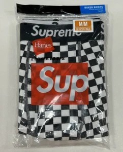Supreme Boxer Confezione 2 Slip MEDIUM A SCACCHI Nero Bianco Hanes Intimo Nuovo - Foto 1 di 3