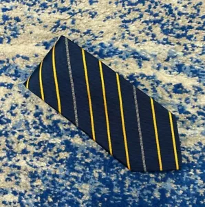 Corbata de seda Versace azul dorado-amarillo plateado sesgo a rayas llave griega Italia - Imagen 1 de 6