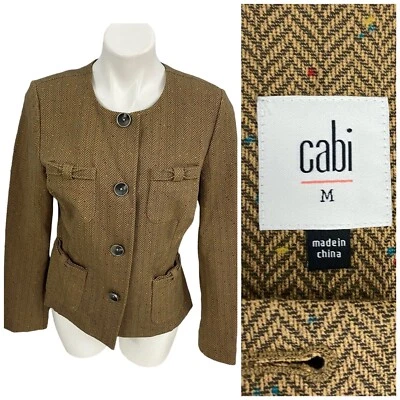 Blazer Cabi Estilo 3170 Mujer Mediano Penny Marrón Espiga Ponte Tejido Trabajo Foto 1 de 4