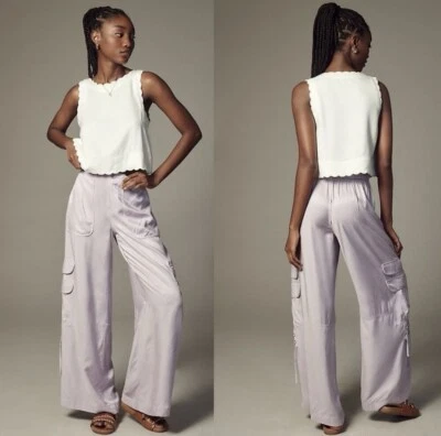 By Anthropologie Palazzo Utility Pants Cargo Wide Leg Lilac Purple Pull On Sz 10 - Image 1 of 4