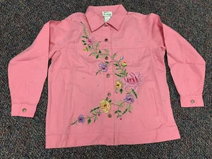 Quacker Factory NWT Pink Floral Embroidered Bead embellished Jacket Sz L - Picture 1 of 5