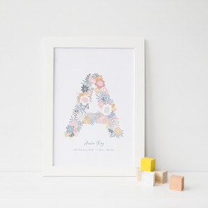 Personalised Birth Stats Print / Girls Christening Gift / Newborn Baby / Letter 