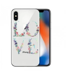 Coque Iphone X Love coquelicot fleur pastel violet rose vintage retro - Photo 1 sur 1