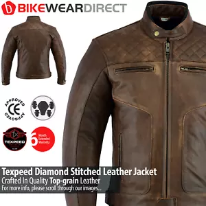 Leather Motorbike Motorcycle Jacket Touring Brown With Genuine CE Biker Armour - Picture 1 of 14