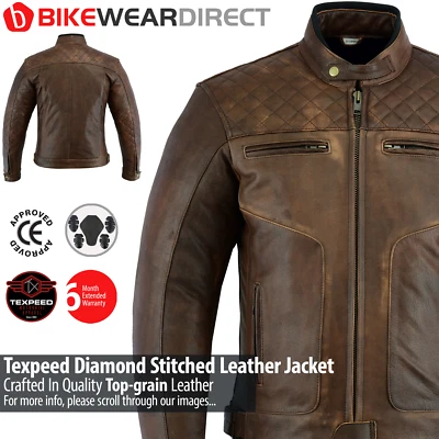 Leder Motorrad Jacke Diamant Nähte Biker Braun Schutzpolster - Bild 1 von 4