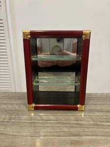 Vintage Wood Effect & Glass 3 Tier Small Curio Cabinet Showcase Wall Display - Picture 1 of 24