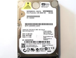 WD WD2500BEVS-26UST0 HHYTJHBB (WXE5) Thailand 250gb 2.5" HDD 12JUN2008 - Picture 1 of 1