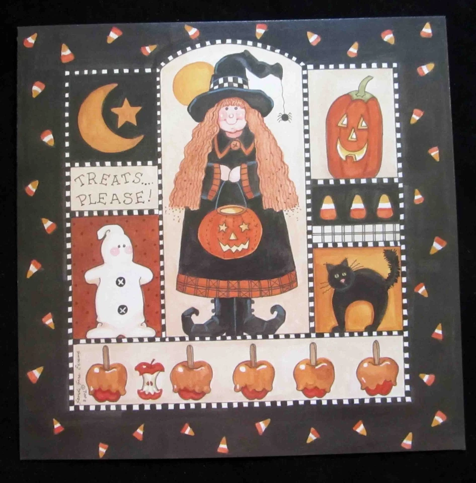 Leanin Tree Halloween Greeting Card Witch Broom Pumpkin Cat Multi Color HW18 - Image 1 of 2