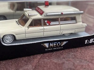 Neo Scale Models 87610 Cadillac S&S Ambulance Fleetwood 1966 blanco 1:87 embalaje original 2013 - Imagen 1 de 9