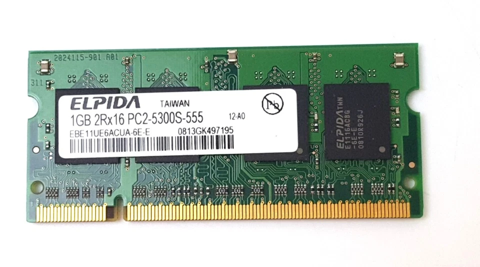 Elpida 1GB PC2-5300S DDR2 667MHz Laptop Memory EBE11UE6ACUA-6E-E - Image 1 of 1