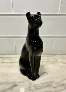 Stunning MCM Handcrafted Black Glass - Egyptian Cat or Panther Statue 6” Heavy - Picture 1 of 12