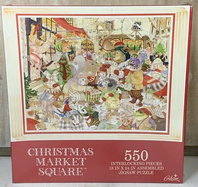 Christmas Market Square Bears Mice Gibson 550 piece Jigsaw Puzzle NEW - Image 1 of 4