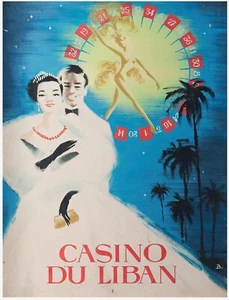 CASINO DU LIBAN BEYROUTH ORIGINAL PAINTED PROJECT OF THE POSTER ci 1950 - Picture 1 of 2
