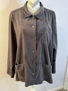 Erika II Studio Long Sleeve Gray Suede Look Shirt Jacket Pocket Casualcore Sz 2X - Picture 1 of 7