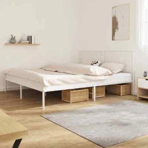 King Size Metal Bed Frame Industrial Steel Legs Mattress Base Platform White - Picture 1 of 9