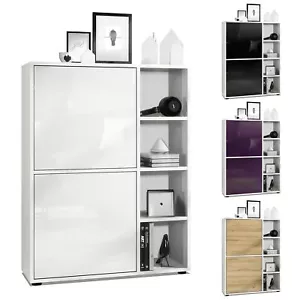 Highboard Sideboard Kommode Schrank Regal Cuba Weiß, Hochglanz & Naturtöne - Bild 1 von 37