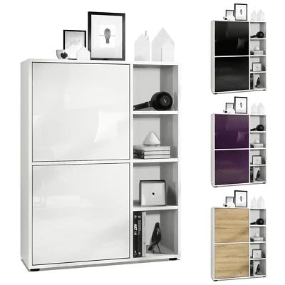 Highboard Sideboard Kommode Schrank Regal Cuba Weiß, Hochglanz & Naturtöne - Bild 1 von 4