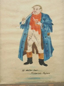 Antique Watercolor Painting Mr Weller Pickwick Papers C Overton - Imagen 1 de 7