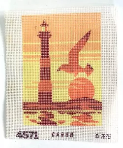Vintage 1975 Caron Needlepoint 10 Count Canvas LIGHTHOUSE w/ GULL - Picture 1 of 1