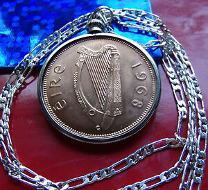 1968 Irish Red Bronze Mint NEW Penny Pendant on 30" 925 Sterling Silver Chain 