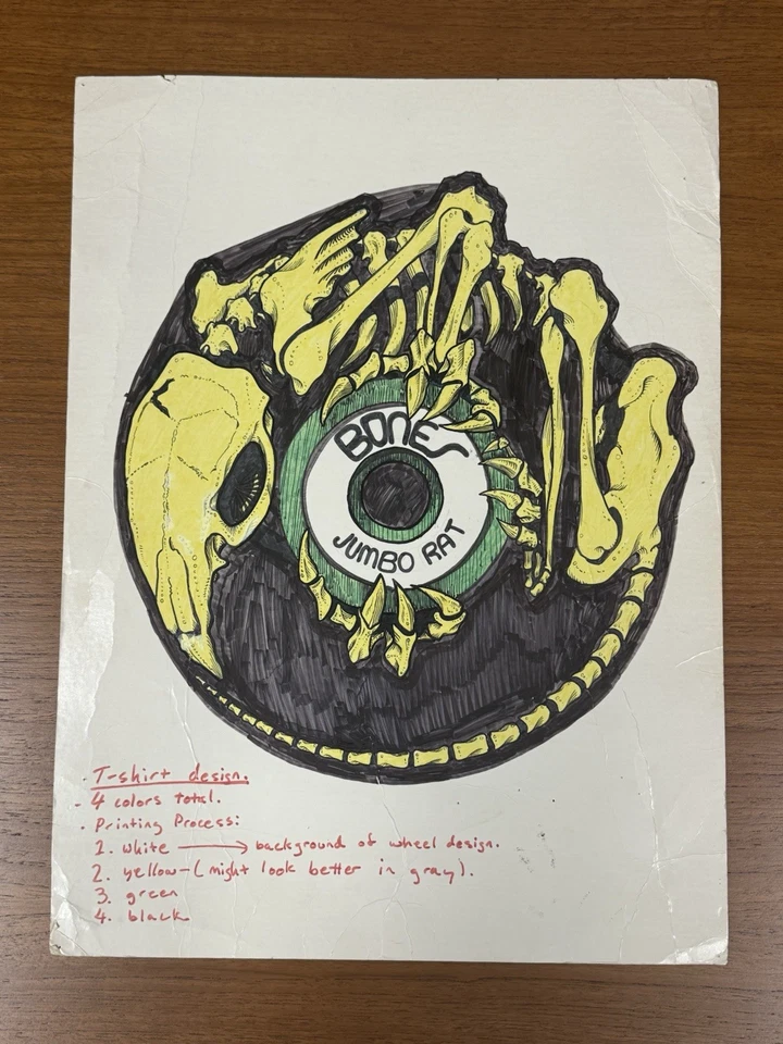 Monopatín Vintage Pintado a Mano Powell Peralta Rat Bones Ruedas Diseño Camiseta Foto 1 de 1